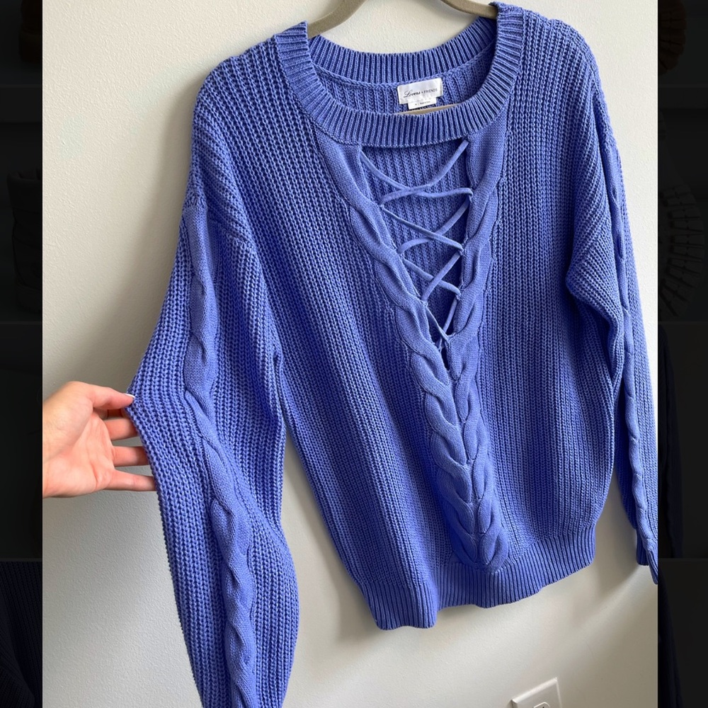 Lovers + Friends cross-cross front sweater, purple, size M